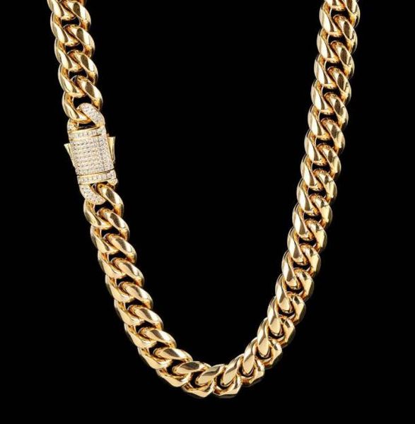 

18k hip hop ami 10mm chains with zircon spring buckle round grinding encryption cuba gold plated necklace 22 inches, Silver