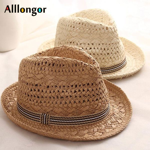 

summer women sunhat panama straw jazz hat men cowboy s solid beach caps sun s sombrero mujer chapeu fedora 220813, Blue;gray