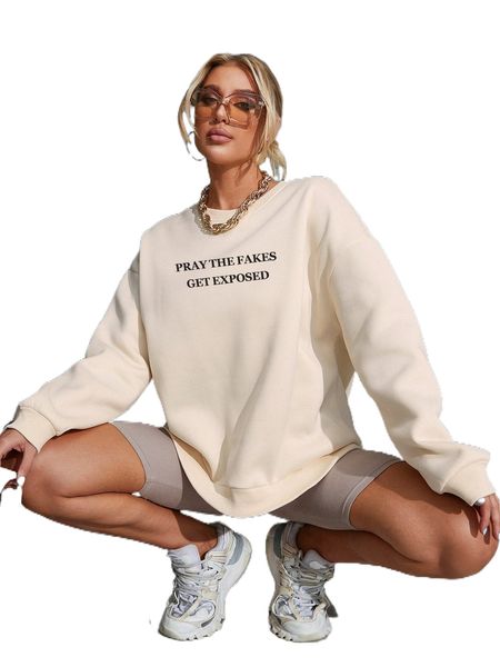 

slogan graphic drop shoulder sweatshirt n4g4#, Black