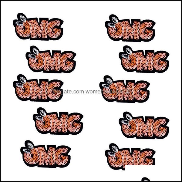 

sewing notions tools apparel 10pcs sequined omg patch for clothing bags iron on embroidery patches jeans diy fabrics patchwork sew sequins, Black