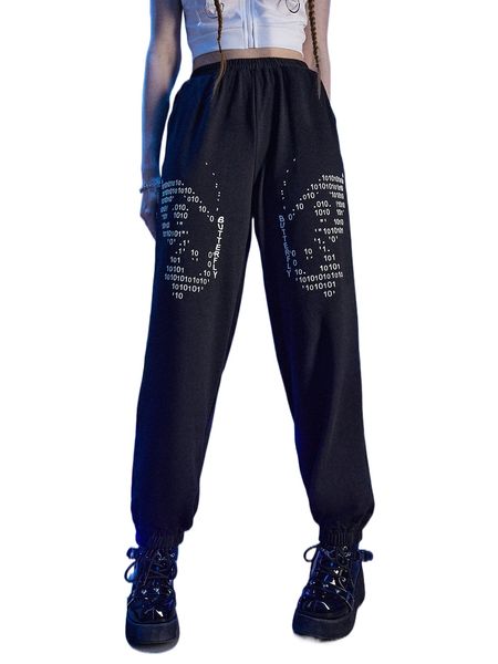 

romwe cyber luvr butterfly print sweatpants q1cr#, Black;white