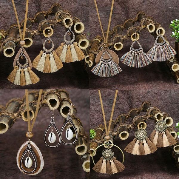 Orecchini Collana Boho Set di orecchini con nappe fatti a mano 2022 Accessori per catene di maglioni di tendenza Frangia etnica vintage ciondola per le donne