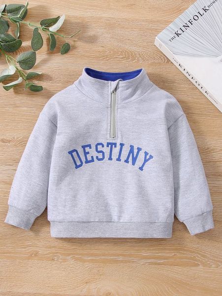 

baby letter graphic drop shoulder half zip sweatshirt she, Black