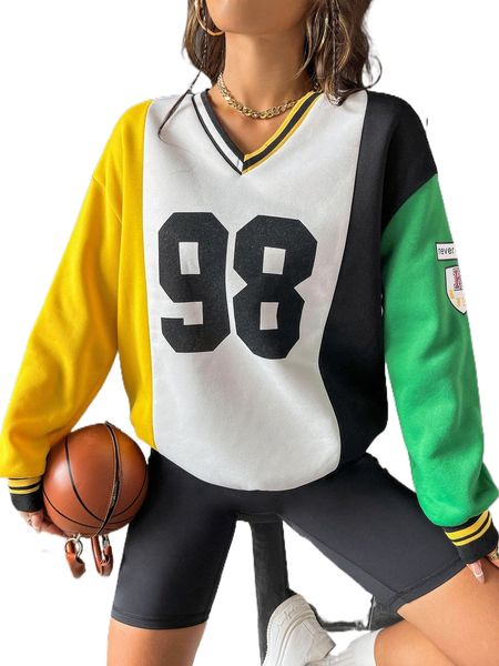 

letter graphic colorblock drop shoulder sweatshirt x01u#, Black