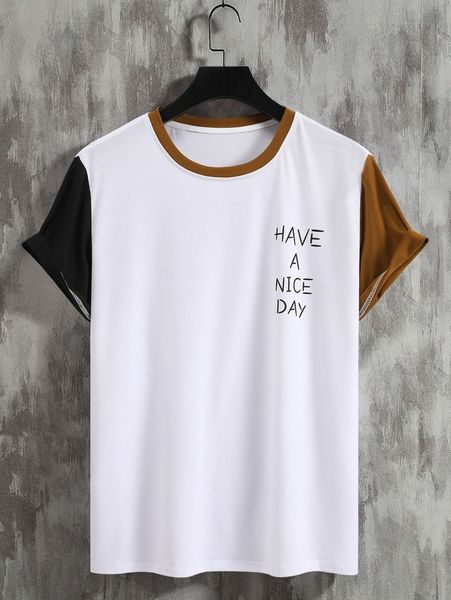 

men colorblock slogan graphic tee l83g#, White;black