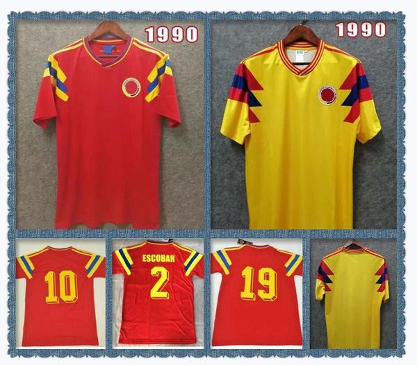 

#10 valderrama guerrero colombia 1990 retro soccer jersey away red classic commemorate antique collection vintage home yellow football shirt, Black;yellow