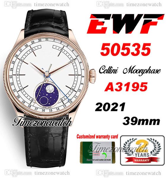 EWF Cellini Moonphase 50535 A3195 orologio automatico da uomo in oro rosa quadrante bianco vera meteorite in pelle nera Super Edition stessa serie scheda di garanzia Timezonewatch A1