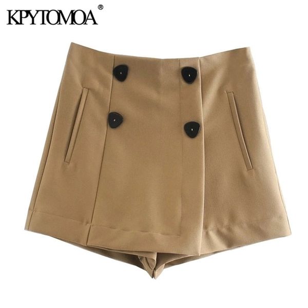 

kpytomoa women chic fashion with double buttons shorts skirts vintage high waist side zipper female skort mujer 210306, White;black