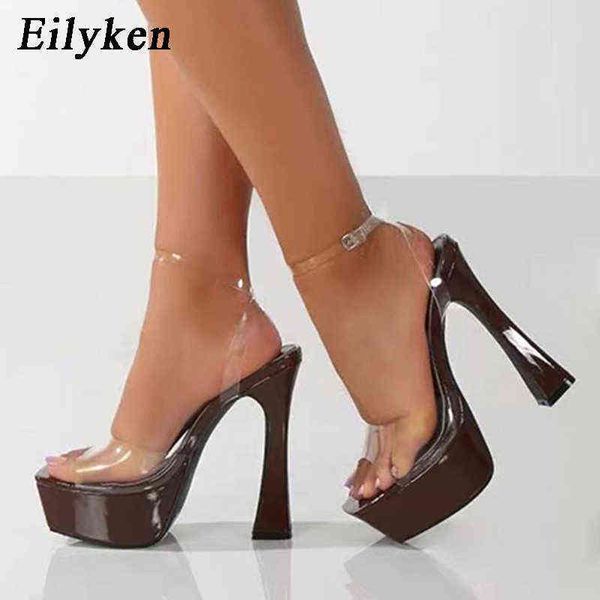 Sandali Eilyken Sexy Trasparente In Pvc Open Toe Piattaforma Tacchi Alti Moda Sandali Con Cinturino Alla Caviglia Scarpe Da Donna Estate Scarpe Da Festa Delle Donne 220318