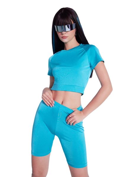 

romwe cyber luvr raglan sleeve tee & biker shorts u9xd#, White