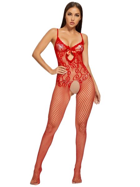 

fishnet cut-out bodystocking v9g1#, Black;red
