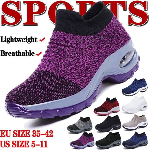

women tennis shoes breathable mesh height-increasing slip-on female sock footwear outdoor women sneakers thick bottom platforms 220817, Black;white