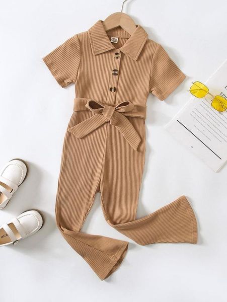 

toddler girls ribbed knit flare leg belted jumpsuit she, Blue