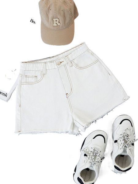 

raw cut solid denim shorts j8v5#, White;black
