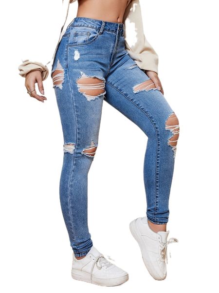 

cut out ripped skinny jeans w4jt#, Blue