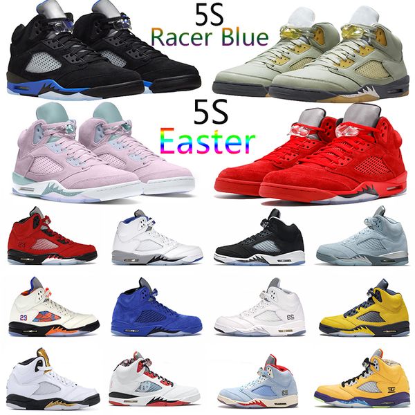 

jumpman 5 5s mens basketball shoes racer blue easter concord oreo red suede metallic wolf gray fire red moonlight white coment men trainer s, White;red