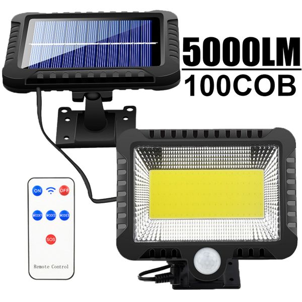 100 COB Solar Outdoor Lights Sensor Sensor 3 Режимы освещения с кабельным солнечным затоплением для внутреннего двора сада