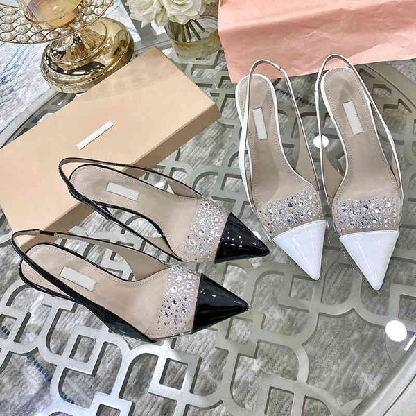 

sandals transparent sandals female spring fairy style french pointed back empty thin heel white high heels, Black