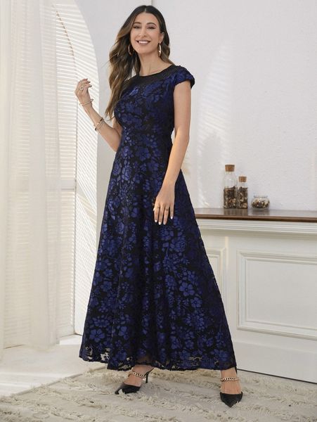 

floral pattern rhinestone detail prom dress u233#, Black;gray