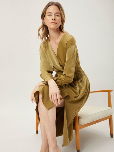 

motf premium surplice neck slit dress q9hk#, Black;gray