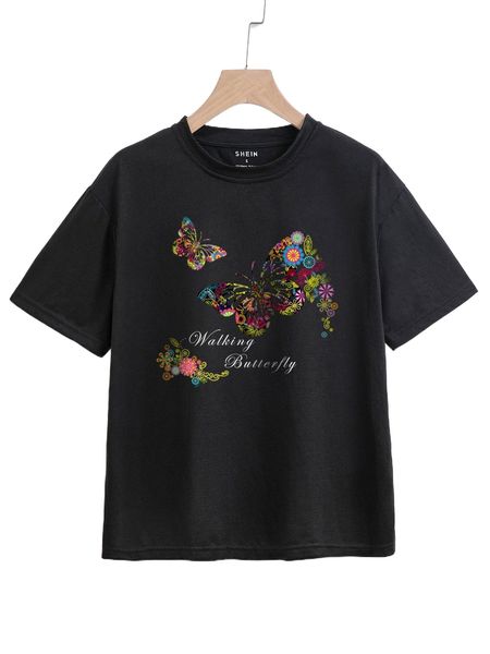

butterfly and letter graphic tee z7dm#, White