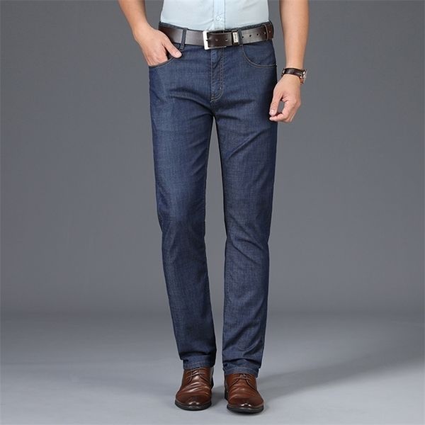 

browon brand summer casual men jeans pants mid waist straight denim trouser sold color business jeans men plus size 201123, Blue