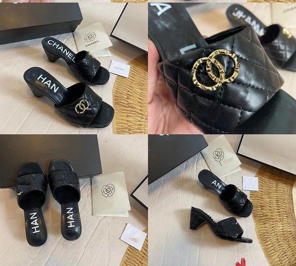 

classics women heels shoes sandals fashion beach thick bottom slippers alphabet lady leather high heel shoe slides 06, Black