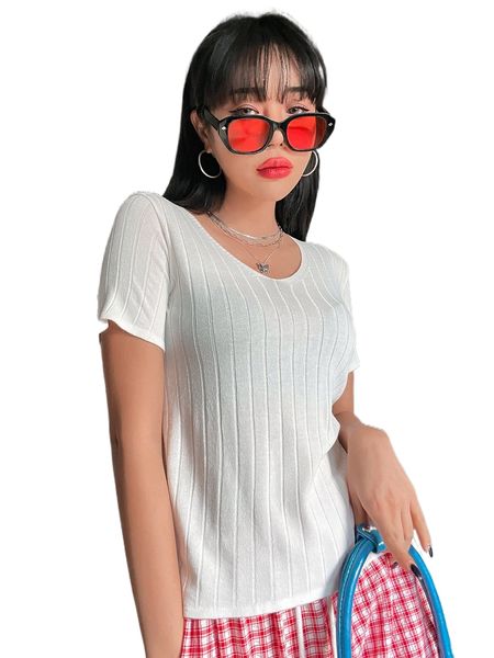 

dazy v neck solid tee v5v5#, White