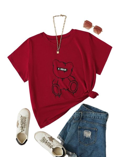 

plus bear & letter graphic tee n2am#, Black