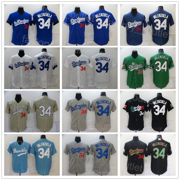 

city connect baseball 34 fernando valenzuela jersey men white black grey blue brown team color flexbase cool base for sport fans embroidery, Blue;black