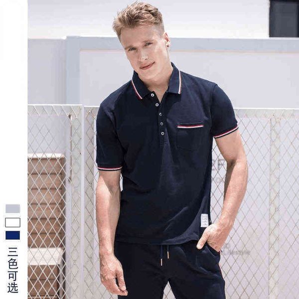 

men's t-shirts tb summer short sleeve paul shirt slim casual cotton t-shirt business gray blue and white simple solid colors never go o, White;black
