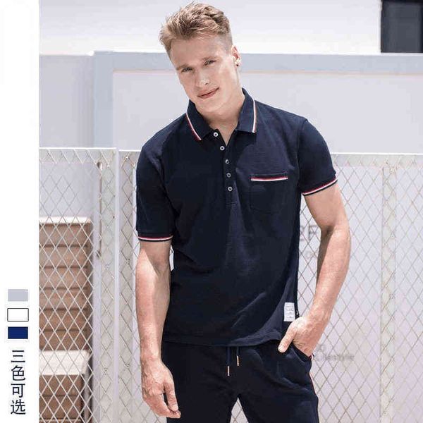 Herren-T-Shirts TB Sommer Kurzarm Paul Shirt Slim Casual Baumwoll-T-Shirt Business Grau Blau und Weiß Einfache einfarbige Farben kommen nie aus der Mode