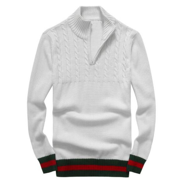 

men's sweater knitted sweater men casual pullover knit jumpers zip button zipper stand collar thickened jumper, White;black