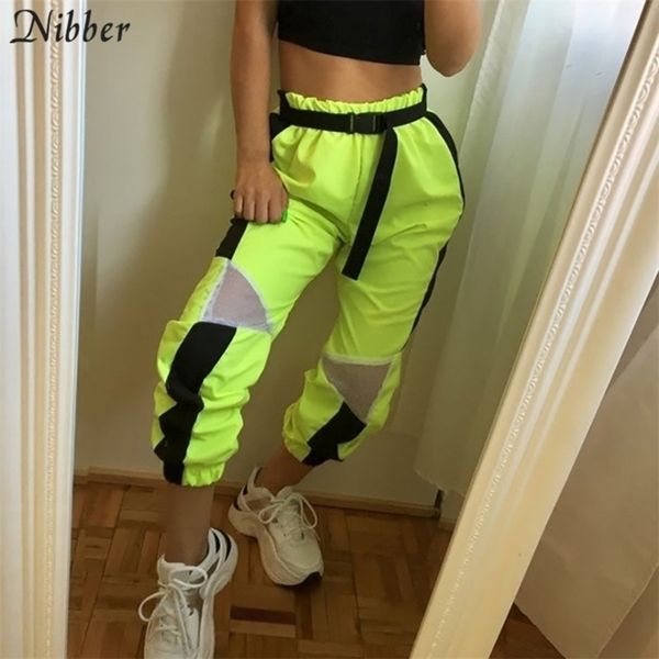 

nibber spring fashion neon green pants loose casual straight pants high waist active streetwear wide leg pants y200114, Black;white