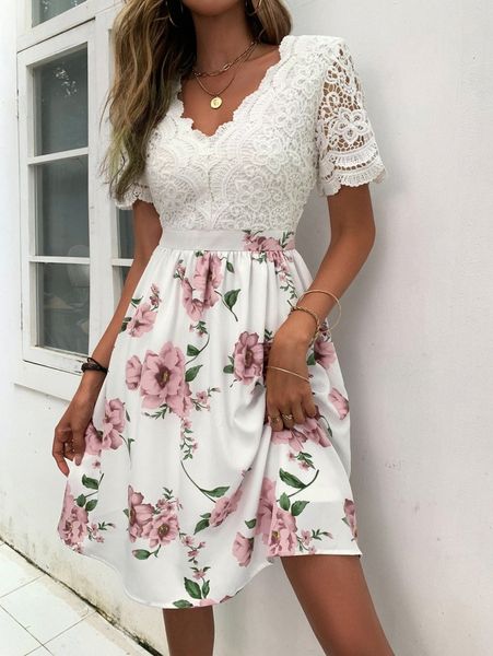 

floral print zipper back dress m4xs#, Black;gray