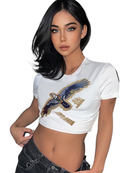 

eagle print crop tee t7jq#, White