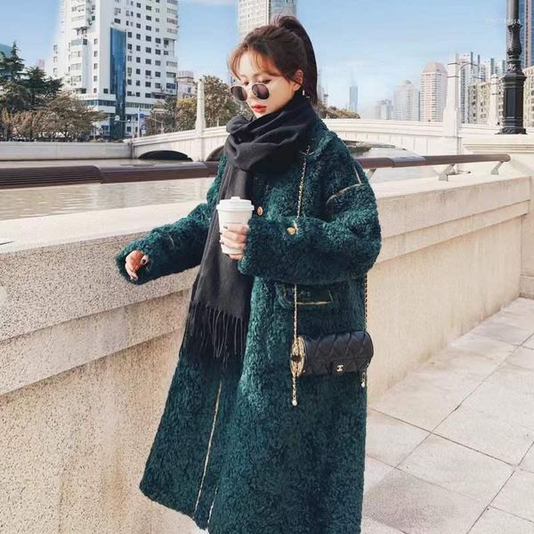 Misto Lana da Donna Abiti Invernali di Media Lunghezza Moda Coreana Cappotto di Agnello Verde Scuro Spessore di Nicchia in Cotone Giacca di Alta Qualità Femminile UU6 Phyl22