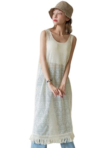 

dazy fringe hem pointelle knit tank dress l5yc#, Black;gray