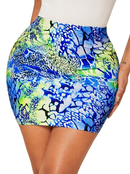 

sxy allover print bodycon skirt 41o9#, Black