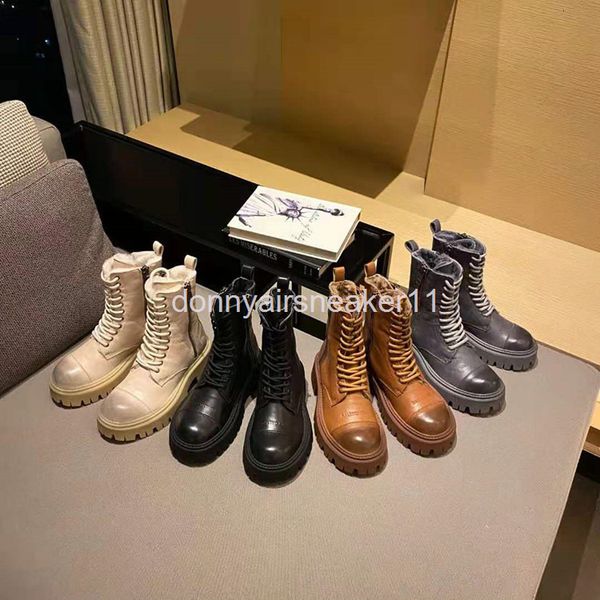 

boots martin boots women's winter versatile small fragrance wind thick bottom round head cowhide motorcycle sheep fur one heel, Black