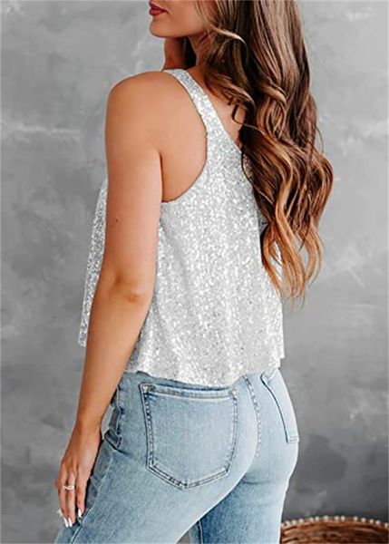 

& tees women's sequined vest sleeveless halter vest shiny shirt, White