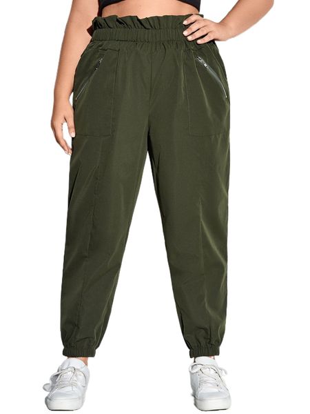 

plus zipper pocket paperbag waist tapered pants h4ih#, Black