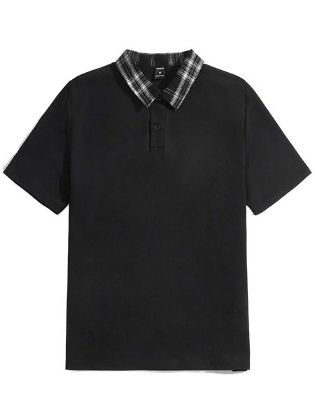 

men plaid collar polo shirt r8ac#, White;black
