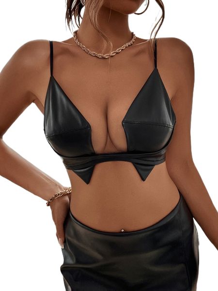 

solid asymmetrical hem pu cami j7pm#, White