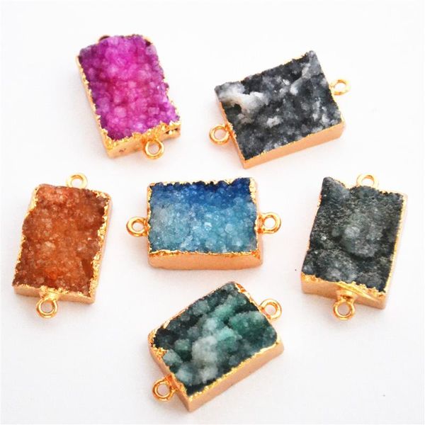 Colares pendentes fornecedores de jóias de pedra natural de 16 mm de forma de cristal de ouro gemice gemice agates conector drusy slicms