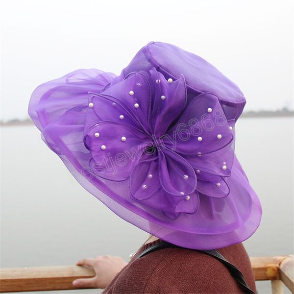 Moda Adulto Donna Uomo Cappello da pescatore Organza a tesa larga floreale Cappelli a secchiello Tappo accoppiatore in PVC Tappo estivo per berretto Cappello derby