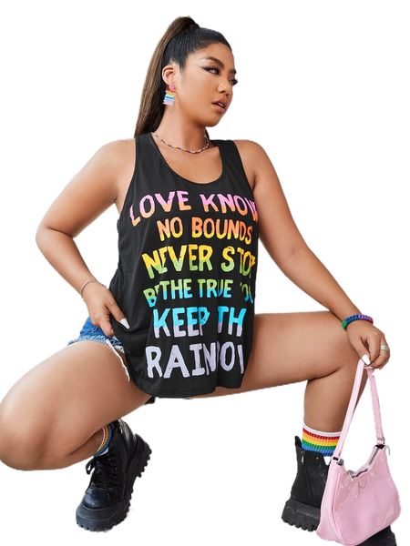 

plus slogan graphic tank p4ra#, Black