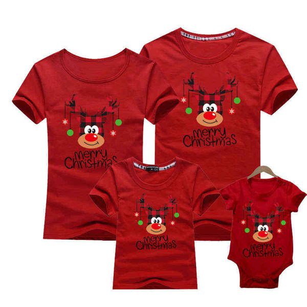 

christmas mom dad t-shirt deer print family matching mommy daddy kids short sleeve baby rompers l220715, Blue