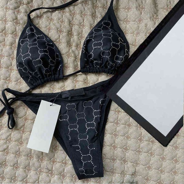 

designer bikinis woman two-piece bikini with letter swimsuits crystal summer swimwear beach luxury bathing suits three-point swimsuit, White;black
