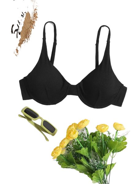 

plus rib ruched push up bikini d6wu#, Black